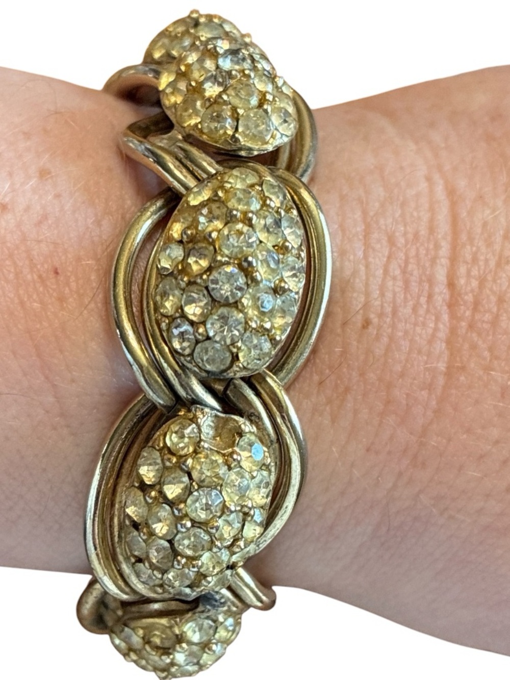 Gold Rhinestone Link Stretch Bracelet - Picture 2 of 4